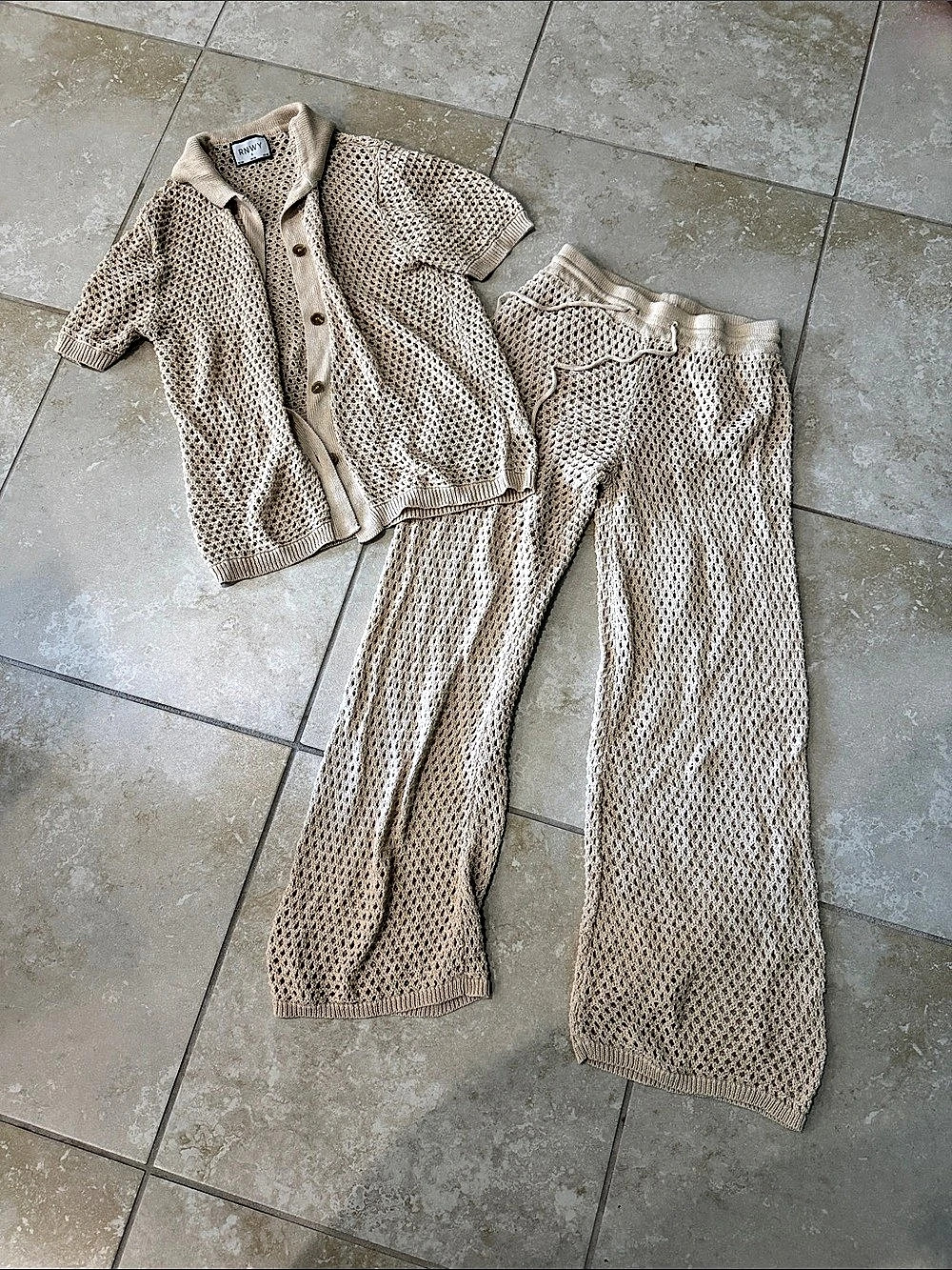 RNWY Knit Cardigan Set in Beige Size Small Like New